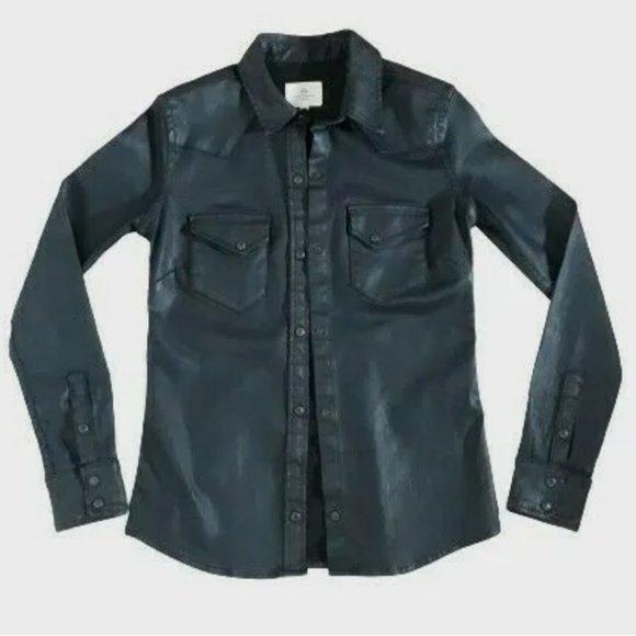 Adriano Goldschmied AG Womens Black Waxed Shirt Jacket Size XS - Picture 1 of 9